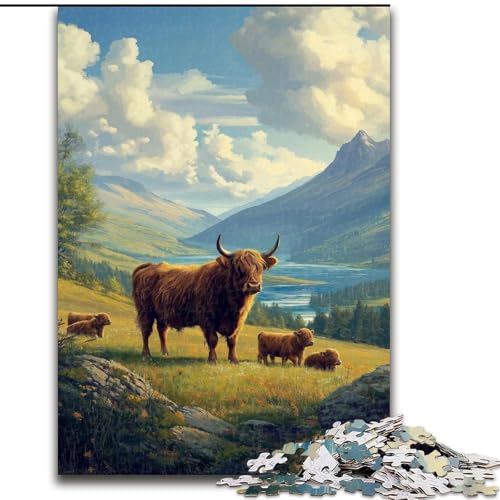 Puzzle 1000 Teile für Erwachsene, Highland Cow, Holzpuzzle, Familienaktivitätsspiel für Teenager, anspruchsvolles Denkspiel (Größe 50x75cm) von WGLINGX