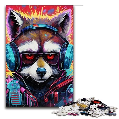 Puzzle 1000 Teile für Erwachsene, Hund mit Kopfhörer, Puzzle, Geschenk, Holzpuzzle, Lernspiel, Herausforderungsspielzeug (Größe 50 x 75 cm) von WGLINGX