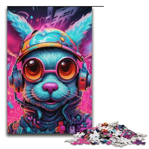 Puzzle 1000 Teile für Erwachsene, Hund mit Kopfhörer, Puzzle, Geschenk, Kartonpuzzle, Lernspiel, Herausforderungsspielzeug (Größe 38 x 26 cm) von WGLINGX