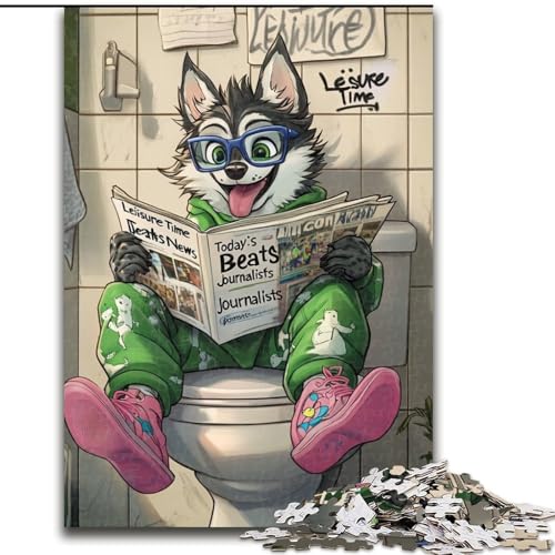 Puzzle 1000 Teile für Erwachsene, Husky Go Toilet, Puzzle für Erwachsene, 1000 Teile, Heimdekorationsgeschenk, Denkspiel (Größe 26x38cm) von WGLINGX