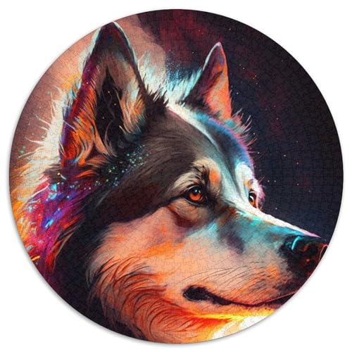 Puzzle 1000 Teile für Erwachsene, Husky-Hund, runde Puzzles 1000 Teile für Erwachsene, anspruchsvolles Denkspiel – entspannendes Spielzeug für Teenager, 1000 Teile (67,5x67,5cm) von WGLINGX