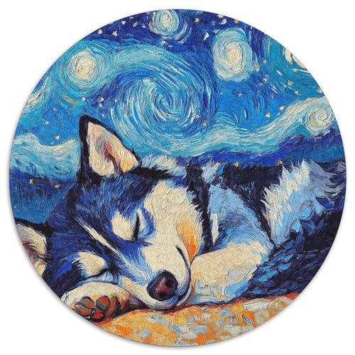 Puzzle 1000 Teile für Erwachsene, Husky-Nachthimmel, runde Puzzles 1000 Teile für Erwachsene, anspruchsvolles Denkspiel – entspannendes Spielzeug für Teenager, 1000 Teile (67,5x67,5cm) von WGLINGX