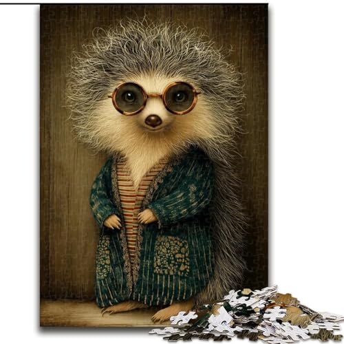 Puzzle 1000 Teile für Erwachsene, Igel im Anzug, Holzpuzzle, Familienaktivitätsspiel für Teenager, anspruchsvolles Denkspiel (Größe 50x75cm) von WGLINGX