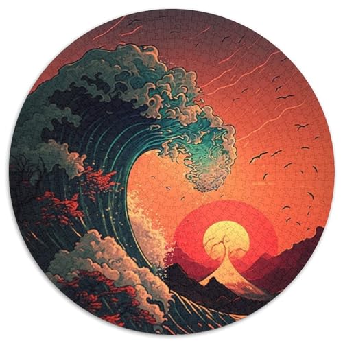 Puzzle 1000 Teile für Erwachsene, Japanische Wellen, runde Puzzles 1000 Teile für Erwachsene, anspruchsvolles Denkspiel – entspannendes Spielzeug für Teenager, 1000 Teile (67,5x67,5cm) von WGLINGX