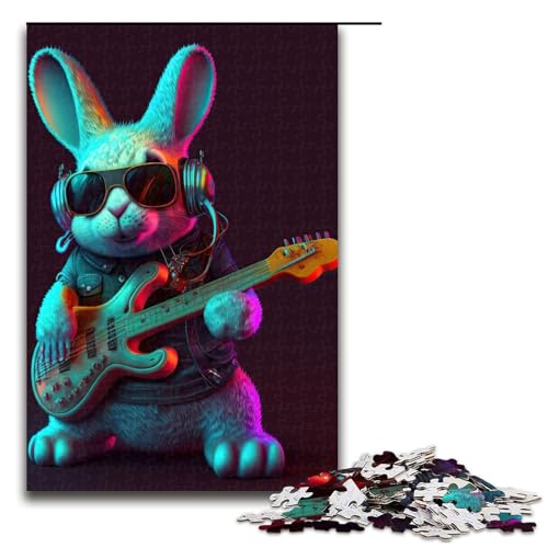 Puzzle 1000 Teile für Erwachsene, Kaninchen, Gitarre, Tier-Puzzle für Teenager, Spielzeug, Denkspiel (Größe 50 x 75 cm) von WGLINGX