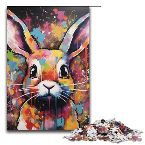 Puzzle 1000 Teile für Erwachsene, Kaninchen-Graffiti-Malerei, Lernspiel, Herausforderung, Spielzeug, Kunstwerk, Geschenk, 14,96 x 10,24 Zoll von WGLINGX