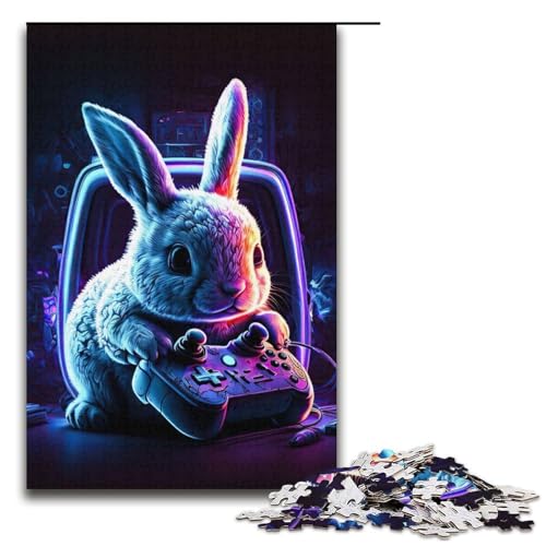 Puzzle 1000 Teile für Erwachsene, Kaninchen-Neon-Puzzle für Teenager, Spielzeug, Denkspiel (Größe 38 x 26 cm) von WGLINGX