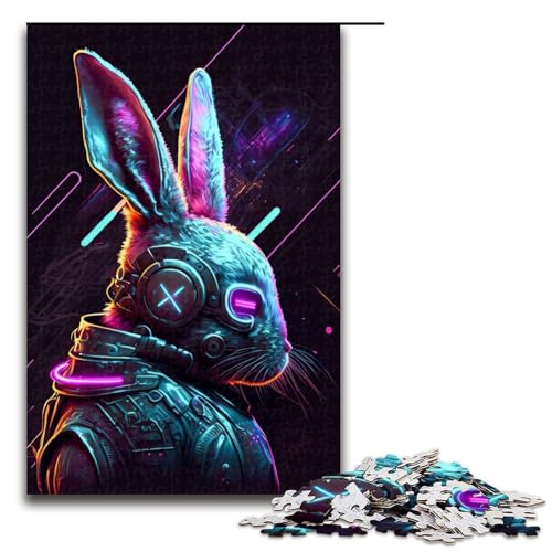 Puzzle 1000 Teile für Erwachsene, Kaninchen-Neon-Puzzle für Teenager, Spielzeug, Denkspiel (Größe 50 x 75 cm) von WGLINGX