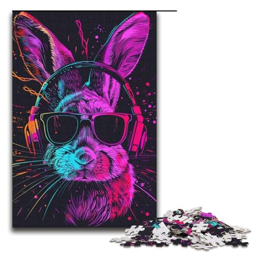 Puzzle 1000 Teile für Erwachsene, Kaninchen mit Sonnenbrille, Puzzle für Teenager, Spielzeug, Denkspiel (Größe 38 x 26 cm) von WGLINGX