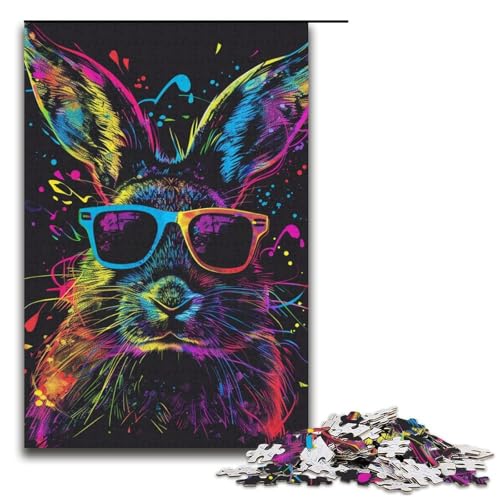 Puzzle 1000 Teile für Erwachsene, Kaninchen mit Sonnenbrille, Puzzle für Teenager, Spielzeug, Denkspiel (Größe 38 x 26 cm) von WGLINGX