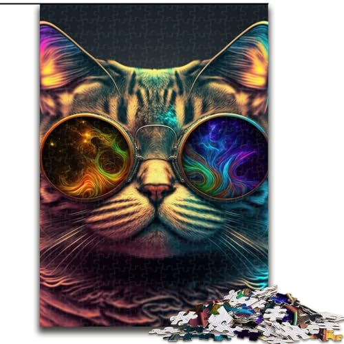 Puzzle 1000 Teile für Erwachsene, Katze, Neon, Holzpuzzle, interaktives Familienspiel, Denksportaufgabe, Geschenk, Lernspielzeug (Größe 26x38cm) von WGLINGX