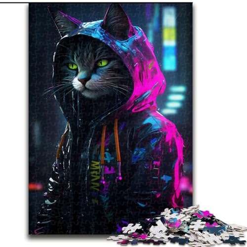 Puzzle 1000 Teile für Erwachsene, Katze, Neonkunst, Holzpuzzle, interaktives Familienspiel, Denksportaufgabe, Geschenk, Lernspielzeug (Größe 26x38cm) von WGLINGX