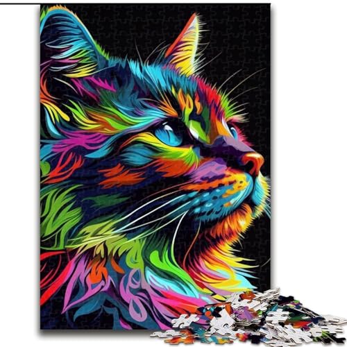 Puzzle 1000 Teile für Erwachsene, Katze, Pop-Art, Tiergesicht, 1000-teiliges Puzzle, Spielzeug, Geschenk, pädagogisches, intellektuelles, entspannendes Spaßspiel für die ganze Familie, Größe 50x75cm von WGLINGX