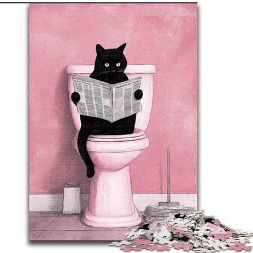 Puzzle 1000 Teile für Erwachsene, Katze auf der Toilette, Holzpuzzle, Familienaktivitätsspiel für Teenager, anspruchsvolles Denkspiel (Größe 50x75cm) von WGLINGX