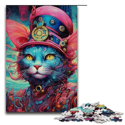 Puzzle 1000 Teile für Erwachsene, Katze im Hut, Lernspiele, Staycation, Zeitvertreib für Teenager ab 14 Jahren, 19,69 x 29,53 Zoll von WGLINGX