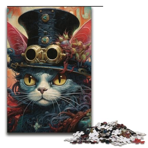 Puzzle 1000 Teile für Erwachsene, Katze im Hut, Lernspiele, Staycation, Zeitvertreib für Teenager ab 14 Jahren, 38,1 x 26,9 cm von WGLINGX