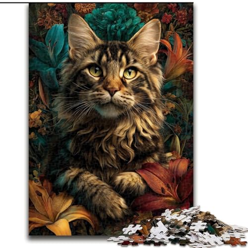 Puzzle 1000 Teile für Erwachsene, Katze im Wald, 1000-teiliges Puzzle, interaktives Familienspiel, Denksportaufgabe als Geschenk, Lernspielzeug (Größe 26x38cm) von WGLINGX