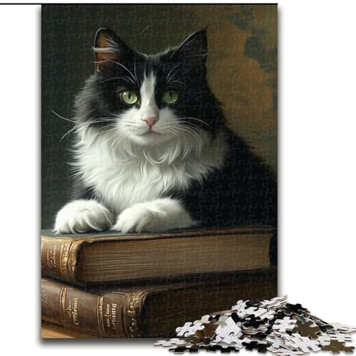 Puzzle 1000 Teile für Erwachsene, Katze liegt auf Buch, Puzzles für Erwachsene für Familienspaß, perfekt für Feiertage, interaktive Spieleabende (Größe 26x38cm) von WGLINGX