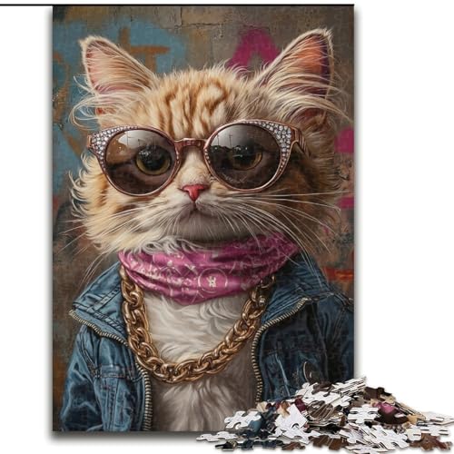 Puzzle 1000 Teile für Erwachsene, Katze mit Sonnenbrille, Puzzle für Erwachsene, 1000 Teile, Lernspiele, schöne Dekoration (Größe 50x75cm) von WGLINGX