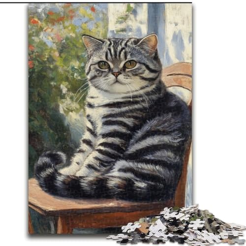 Puzzle 1000 Teile für Erwachsene, Katze sitzt auf Stuhl, unmögliches Puzzle für Erwachsene, Weihnachten, Halloween, Muttertag, Neujahr, Ostergeschenk (Größe 50x75cm) von WGLINGX