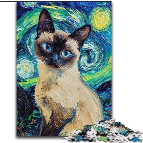 Puzzle 1000 Teile für Erwachsene, Katzen-Ölgemälde, unmögliche Puzzles für Erwachsene, Kunstwerk-Dekor, Intelligenzspielzeug für Familien-Drinnenspiele (Größe 26x38cm) von WGLINGX