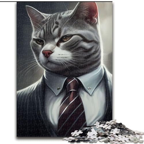 Puzzle 1000 Teile für Erwachsene, Katzenanzug, Tier, Holzpuzzle, interaktives Familienspiel, Denksportaufgabe, Geschenk, Lernspielzeug (Größe 26x38cm) von WGLINGX
