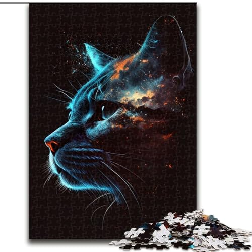 Puzzle 1000 Teile für Erwachsene, Katzengesicht, Galaxie, Tier, Holzpuzzle, interaktives Familienspiel, Denksportaufgabe, Geschenk, Lernspielzeug (Größe 26x38cm) von WGLINGX