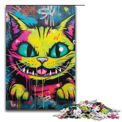 Puzzle 1000 Teile für Erwachsene, Katzenkunst-Graffiti-Puzzle für Erwachsene, herausfordernd zu vervollständigen, Aber lustig und humorvoll, 14,96 x 10,24 Zoll von WGLINGX