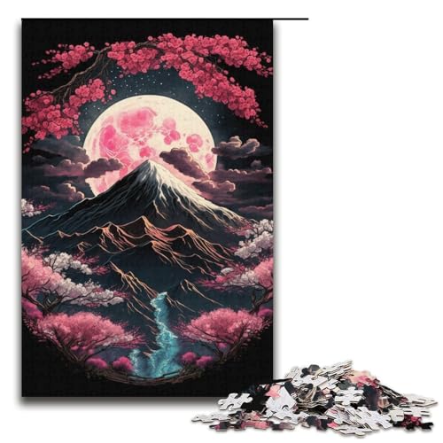 Puzzle 1000 Teile für Erwachsene, Kirschblüten, Berg Fuji, Lernspielzeug, geeignet als Schreibtischdekoration (Größe 38 x 26 cm) von WGLINGX