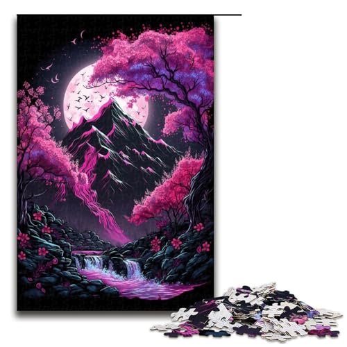 Puzzle 1000 Teile für Erwachsene, Kirschblüten-Berg-Puzzle, Lernspiele, Geschenkideen für Teenager ab 14 Jahren (Größe 50 x 75 cm) von WGLINGX