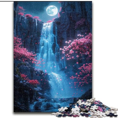 Puzzle 1000 Teile für Erwachsene, Kirschblüten-Wasserfall, Holzpuzzle, Teenager, Stressabbau, Cooles einzigartiges Geschenk für die Familie (Größe 26x38cm) von WGLINGX