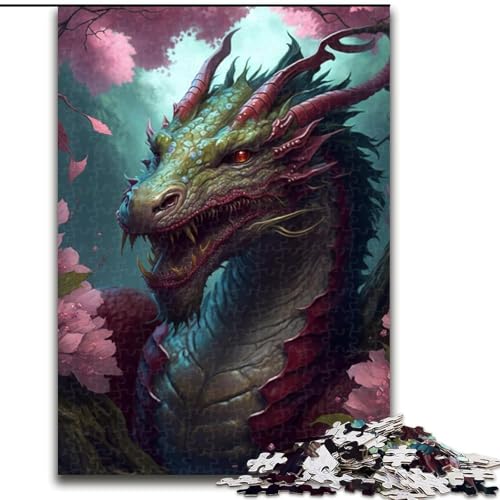 Puzzle 1000 Teile für Erwachsene, Kirschblütenbaum, Drache, Holzpuzzle, perfektes Weihnachts- und Neujahrsgeschenk, Feiertagsgeschenk (Größe 50x75cm) von WGLINGX