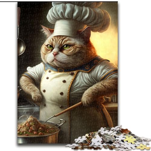 Puzzle 1000 Teile für Erwachsene, Koch-Katze, Holzpuzzle, interaktives Familienspiel, Denksportaufgabe, Geschenk, Lernspielzeug (Größe 26x38cm) von WGLINGX