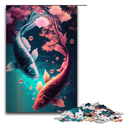 Puzzle 1000 Teile für Erwachsene, Koi-Fisch-Puzzle für Teenager, Spielzeug, Denkspiel (Größe 50 x 75 cm) von WGLINGX