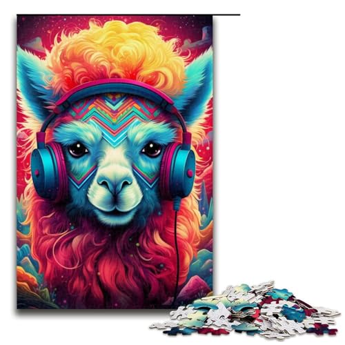 Puzzle 1000 Teile für Erwachsene, Kopfhörer, Alpaka-Puzzle, Wanddekoration, Heimkunstdekor, für Jugendliche ab 14 Jahren (Größe 50 x 75 cm) von WGLINGX