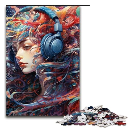 Puzzle 1000 Teile für Erwachsene, Kopfhörer, Anime-Mädchen, Puzzle, Wanddekoration, Heimkunstdekor, für Jugendliche ab 14 Jahren (Größe 50 x 75 cm) von WGLINGX