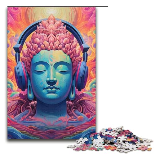 Puzzle 1000 Teile für Erwachsene, Kopfhörer, Buddha-Statue, Puzzle, Wanddekoration, Heimkunstdekor, für Jugendliche ab 14 Jahren (Größe 38 x 26 cm) von WGLINGX