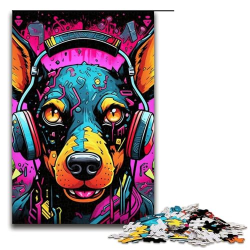 Puzzle 1000 Teile für Erwachsene, Kopfhörer, Hund, Lernpuzzle, Familienspiel zur Heimdekoration, geeignet für Kinder und Jugendliche ab 14 Jahren (Größe 50 x 75 cm) von WGLINGX