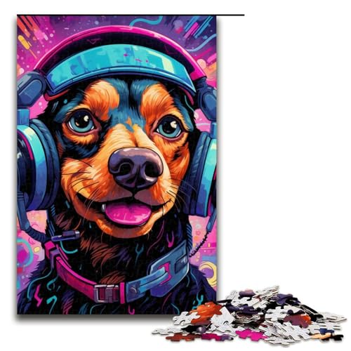 Puzzle 1000 Teile für Erwachsene, Kopfhörer, Hund, Lernpuzzle, Familienspiel zur Heimdekoration, geeignet für Kinder und Jugendliche ab 14 Jahren (Größe 50 x 75 cm) von WGLINGX