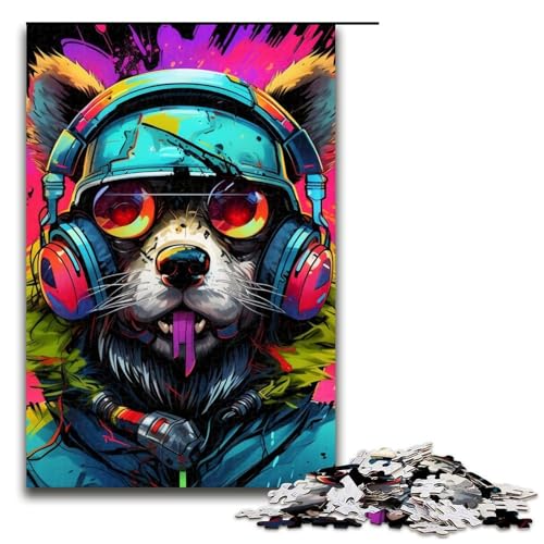 Puzzle 1000 Teile für Erwachsene, Kopfhörer, Hund, Lernpuzzle, Familienspiel zur Heimdekoration, geeignet für Kinder und Jugendliche ab 14 Jahren (Größe 50 x 75 cm) von WGLINGX