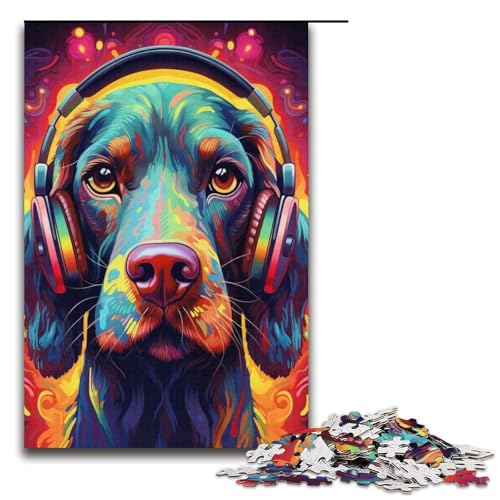 Puzzle 1000 Teile für Erwachsene, Kopfhörer, Hunde-Puzzle, Wanddekoration, Heimkunstdekor, für Jugendliche ab 14 Jahren (Größe 38 x 26 cm) von WGLINGX