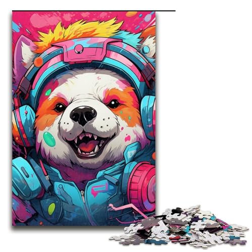 Puzzle 1000 Teile für Erwachsene, Kopfhörer, Hunde-Puzzle, Wanddekoration, Heimkunstdekor, für Jugendliche ab 14 Jahren (Größe 50 x 75 cm) von WGLINGX