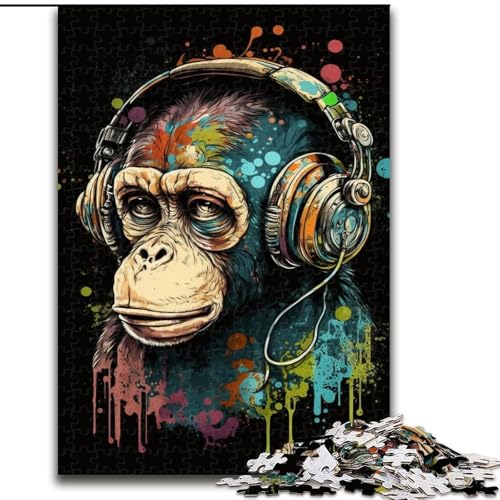 Puzzle 1000 Teile für Erwachsene, Kopfhörer, Schimpanse, 1000-teiliges Puzzle, Teenager, Stressabbau, Cooles einzigartiges Geschenk für die Familie (Größe 26x38cm) von WGLINGX