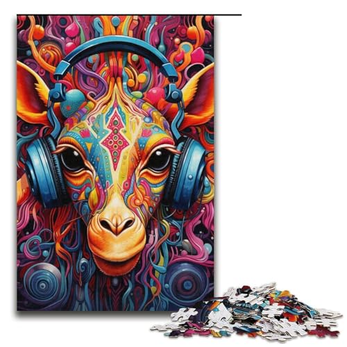 Puzzle 1000 Teile für Erwachsene, Kopfhörer-Giraffe, Puzzle für Teenager, Spielzeug, Denkspiel (Größe 38 x 26 cm) von WGLINGX
