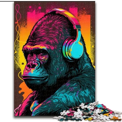 Puzzle 1000 Teile für Erwachsene, Kopfhörer-Gorilla, 1000-teiliges Puzzle, Teenager, Stressabbau, Cooles einzigartiges Geschenk für die Familie (Größe 26x38cm) von WGLINGX