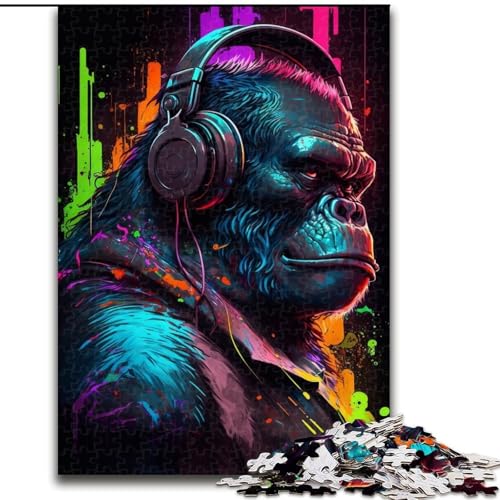 Puzzle 1000 Teile für Erwachsene, Kopfhörer-Gorilla, Puzzle 1000 Teile für Erwachsene, Geburtstagsparty für Männer und Frauen (Größe 26x38cm) von WGLINGX