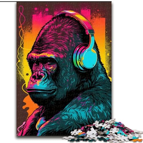 Puzzle 1000 Teile für Erwachsene, Kopfhörer-Gorilla, Puzzle 1000 Teile für Erwachsene, interaktives Familienspiel, DIY-Heimdekoration, Gehirn-Herausforderung, Geschenk (Größe 50x75cm) von WGLINGX