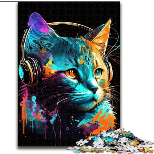 Puzzle 1000 Teile für Erwachsene, Kopfhörer-Katze, 1000 Teile, Puzzle-Geschenke, interaktives Familienspiel, geeignet für Kinder ab 14 Jahren (Größe 50x75cm) von WGLINGX