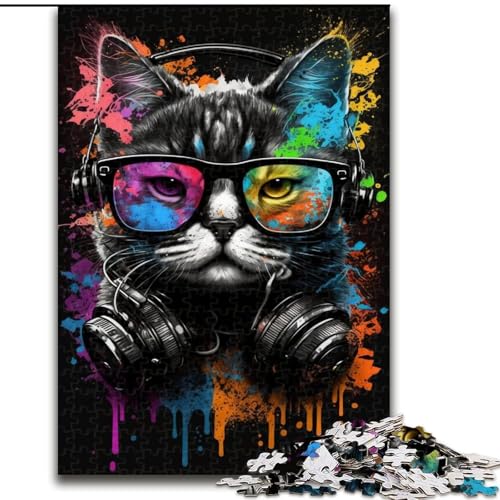 Puzzle 1000 Teile für Erwachsene, Kopfhörer-Katze, 1000-teiliges Puzzle für Erwachsene, entspannende Unterhaltung, Heimdekoration (Größe 50x75cm) von WGLINGX