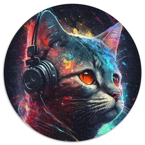 Puzzle 1000 Teile für Erwachsene, Kopfhörer-Katze, schwierige Puzzles für Erwachsene, Denkspiel für Teenager, Spieleabend mit der Familie (67,5x67,5cm) von WGLINGX